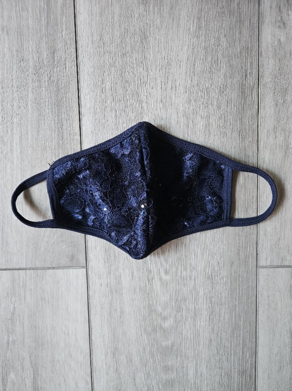 Navy Lace Sequin Face Mask